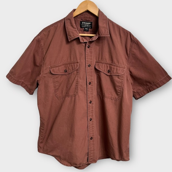 Filson Short Sleeve Field Shirt Red Clay Cotton Men’s Large - Picture 2 of 6